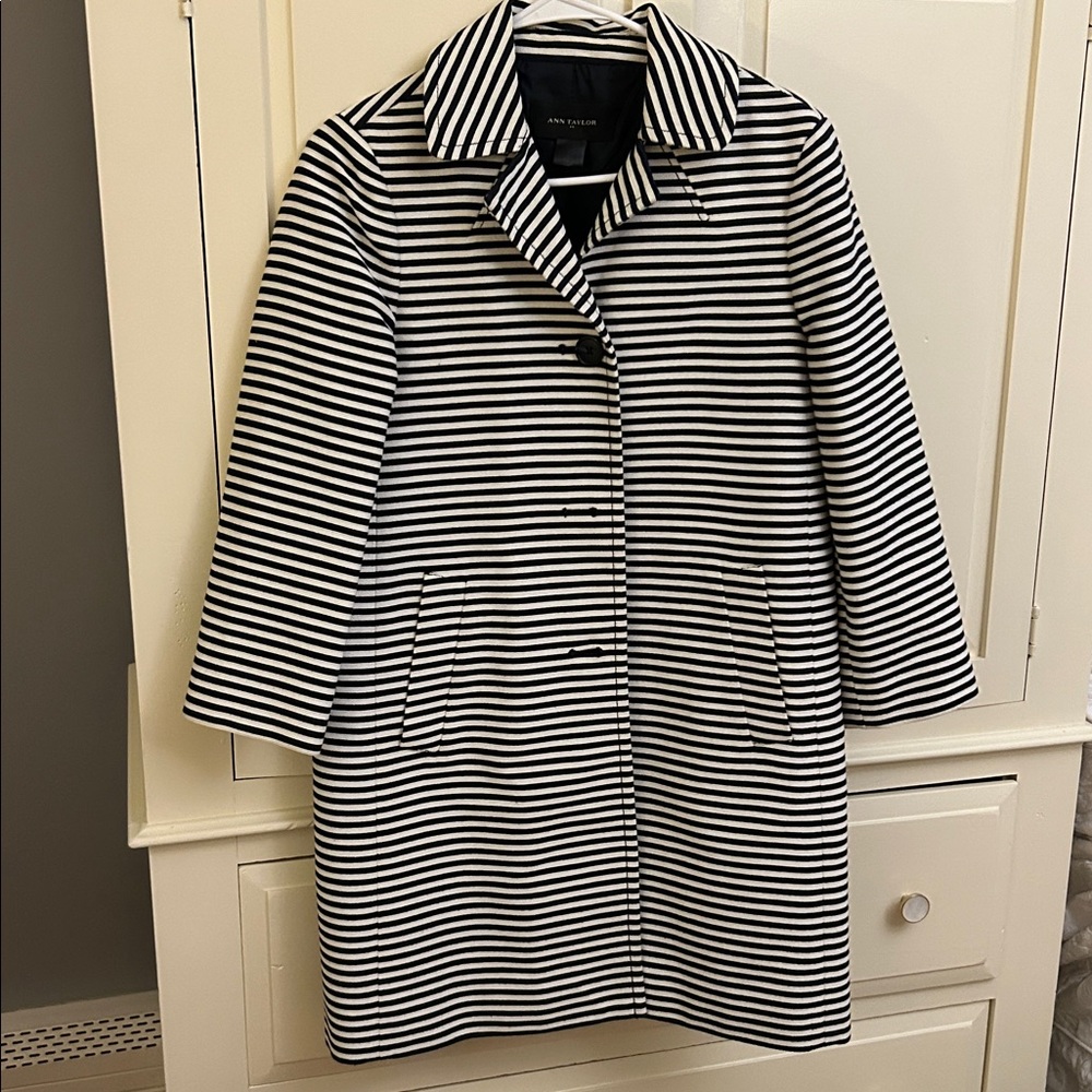 Ann Taylor, Blue-Black and White Striped Coat, vintage